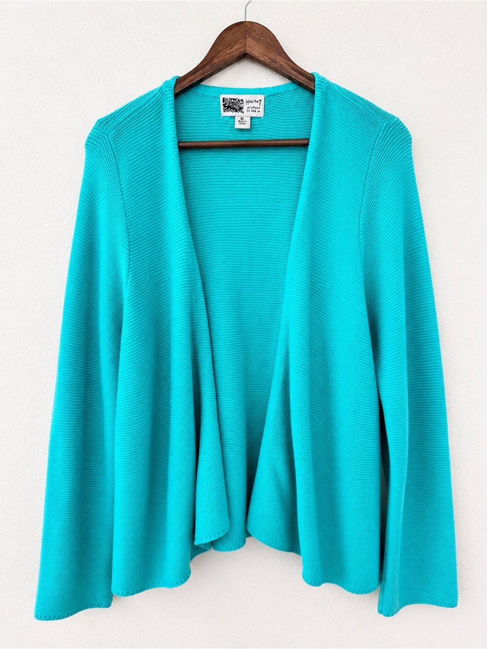 Habitat Clothes To Live In XL Turquoise Cotton Knit Cardigan Coastal Artsy G02